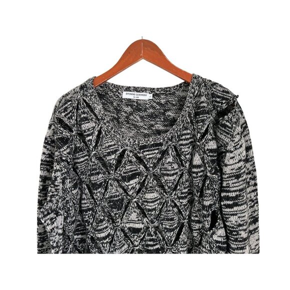 OPENING CEREMONY BLACK KNIT CUT OUT DIAMONDS JUMPER SWEATER WOOL BLEND M - Picture 2 of 9